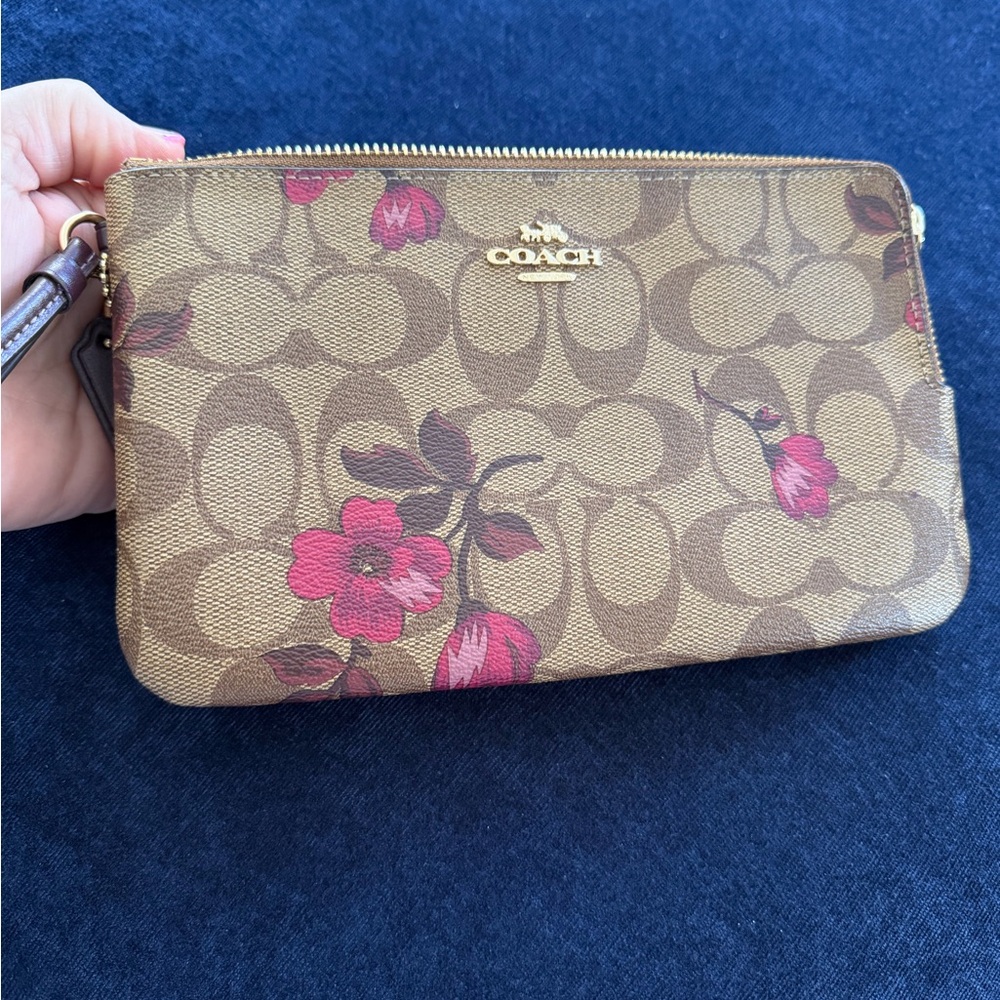 Coach Tan and Pink Floral Wristlet